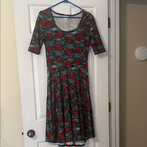 LuLaRoe Red and Green Floral Midi Dress